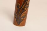 Vintage Studio Pottery Sunburst and Botanical Motif Matte Amber Glazed Vase - Image 12