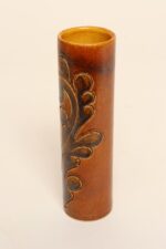 Vintage Studio Pottery Sunburst and Botanical Motif Matte Amber Glazed Vase - Image 4