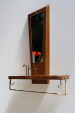Mid-Century American Modern Chestnut Wall Mounted Valet with Mirror and Shelf - Image 4
