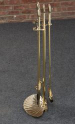 Hollywood-Regency Style Brass Fireplace Tool Set with Seashell Handles and Pan - Image 3