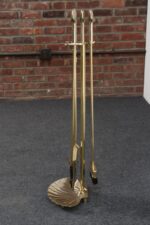 Hollywood-Regency Style Brass Fireplace Tool Set with Seashell Handles and Pan - Image 2
