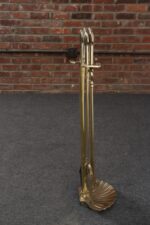 Hollywood-Regency Style Brass Fireplace Tool Set with Seashell Handles and Pan - Image 4