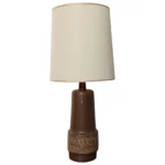 Vintage Brown Ceramic and Walnut Table Lamp with Finial by Gordon and Jane Martz
