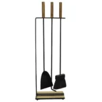 Vintage Modernist Iron and Brass Fireplace Tool Set with Brush, Shovel and Poker