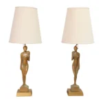 Pair of Vintage Male and Female Figural Carved Table Lamps by Clifford C Stasack