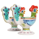 Pair of Hand Painted Vintage Italian Ceramic Rooster Compotes/Vases by De Simone