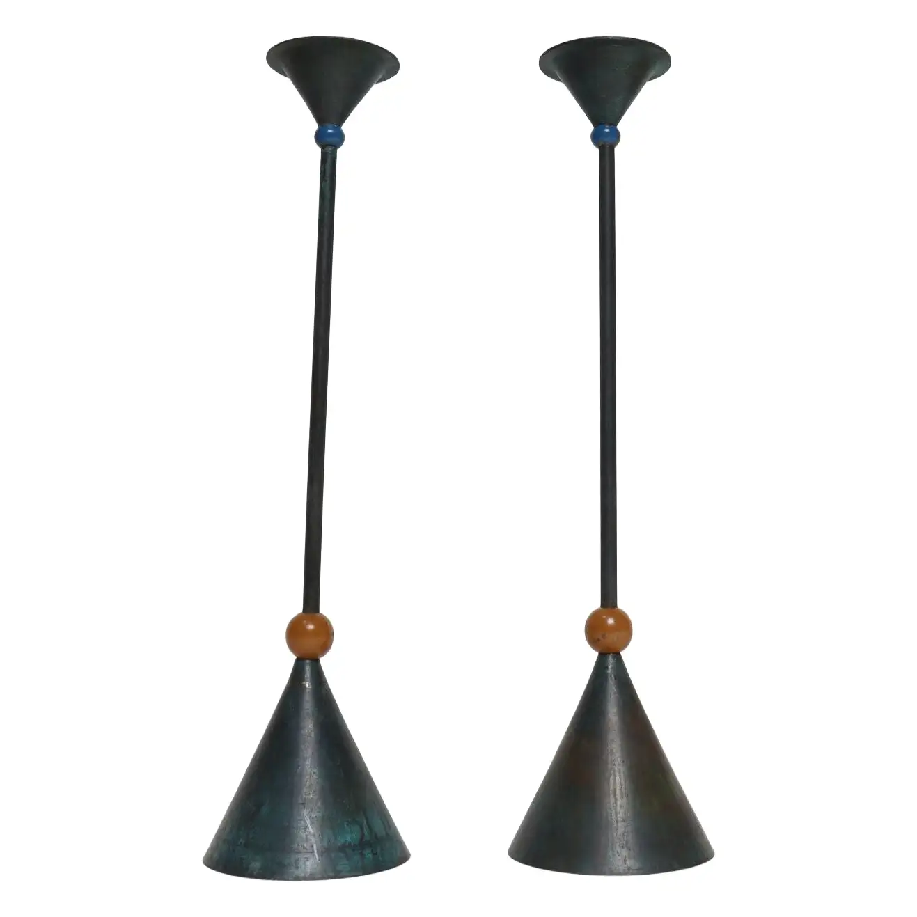 1 Pair of Milano Series Verdigris Bronze Candle Holders by Christian de Beaumont - Image 1