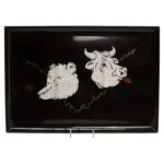 Large Mid-Century Black Resin Inlaid Wall Street Bull and Bear Tray by Couroc