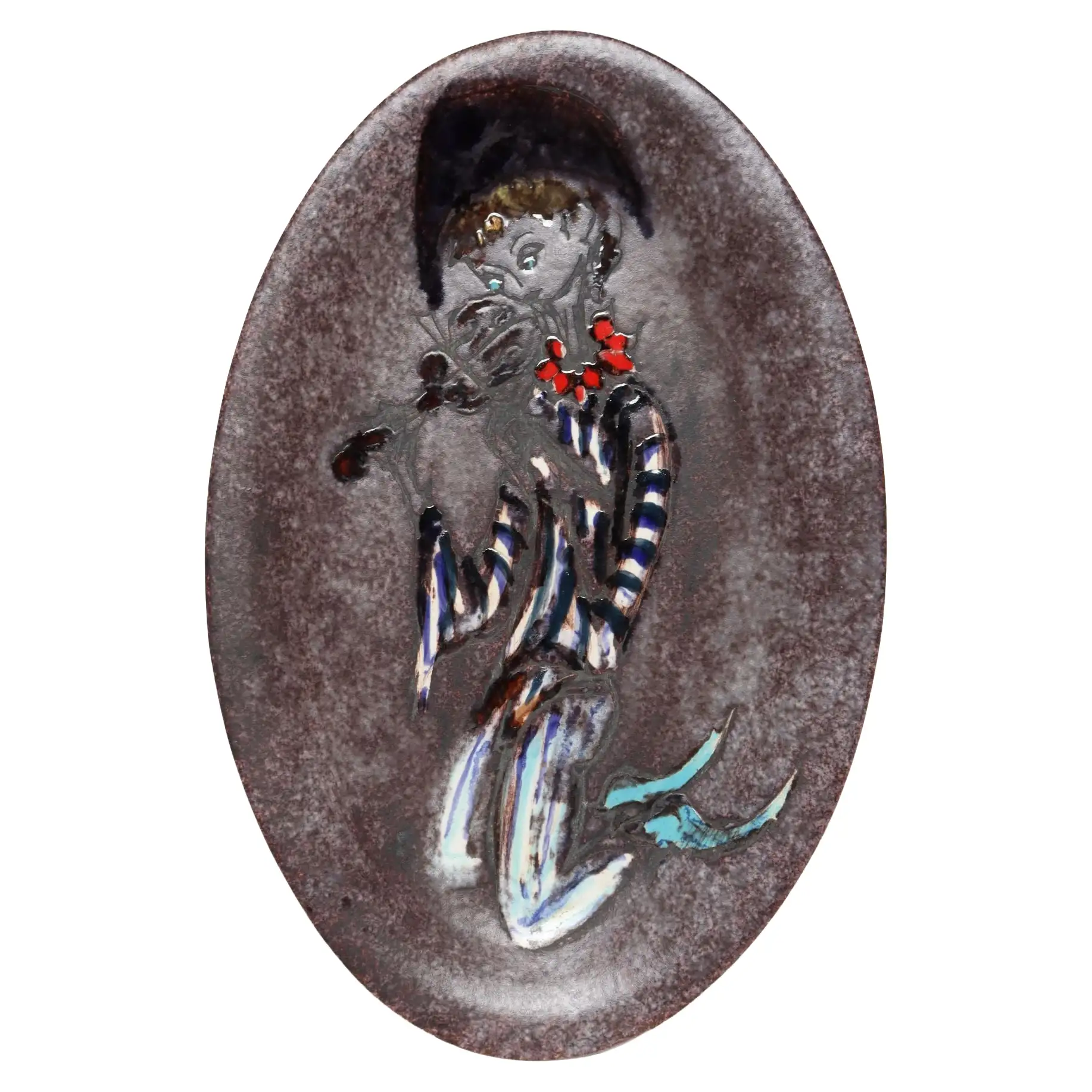 1 Vintage French Vallauris Polychromed Ceramic "Fiddler" Charger by Marius Musarra - Image 1