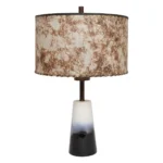 Vintage Atomic Aladdin Matte Blue and White Glazed Ceramic Table Lamp with Shade