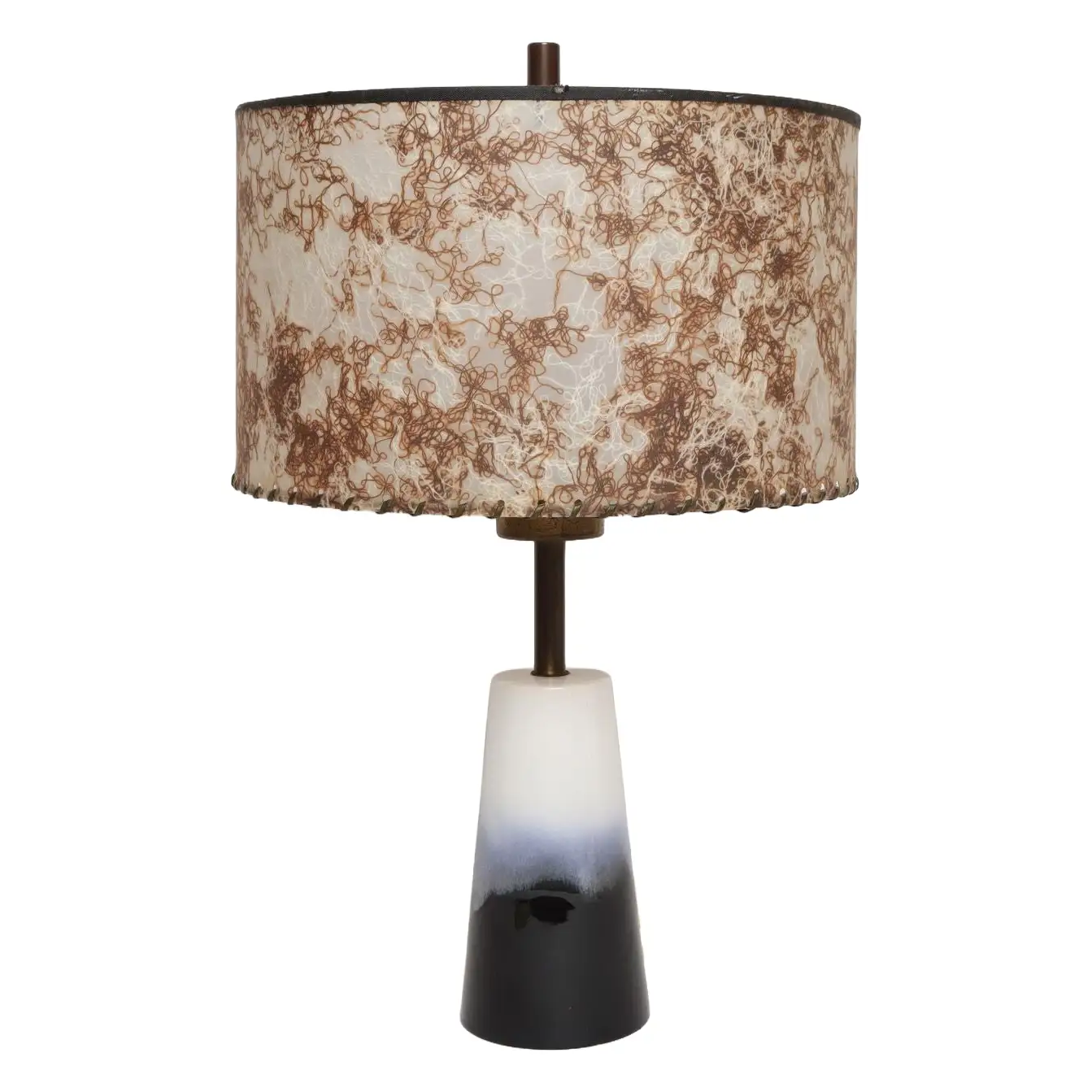 1 Vintage Atomic Aladdin Matte Blue and White Glazed Ceramic Table Lamp with Shade - Image 1