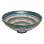 Large Teal and Gilt Ceramic "Seta" Pedestal Bowl by Aldo Londi for Bitossi Italy