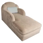 Vintage Art Deco-Style Chaise Lounge in Taupe Chenille with Ebonized Plinth Feet
