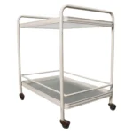 Vintage Tamiami Two Tier Glass and White Enamel Metal Bar Cart by Brown Jordan