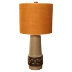 Vintage Gordon and Jane Martz Taupe Ceramic and Walnut Table Lamp with Finial