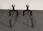 Pair of Vintage French Modernist Iron Andirons with Brass Ball Finial Decoration - Image 10