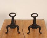 Pair of Antique Petite Arts and Crafts Cast Iron Key Hole Andirons / Fire Dogs - Image 2
