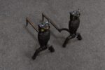 Vintage Cast Iron Owl Andirons with Yellow / Amber Blown Glass Eyes - Image 8
