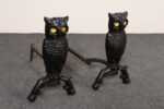 Vintage Cast Iron Owl Andirons with Yellow / Amber Blown Glass Eyes - Image 9