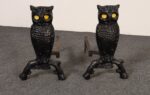 Vintage Cast Iron Owl Andirons with Yellow / Amber Blown Glass Eyes - Image 6