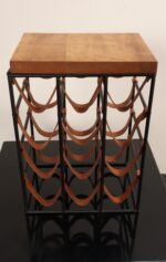 Arthur Umanoff Leather and Iron 12 Bottle Wine Rack with Butcher Block Top - Image 7