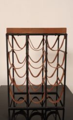 Arthur Umanoff Leather and Iron 12 Bottle Wine Rack with Butcher Block Top - Image 4