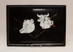 Large Mid-Century Black Resin Inlaid Wall Street Bull and Bear Tray by Couroc - Image 2