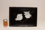 Large Mid-Century Black Resin Inlaid Wall Street Bull and Bear Tray by Couroc - Image 3