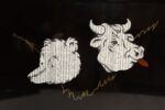 Large Mid-Century Black Resin Inlaid Wall Street Bull and Bear Tray by Couroc - Image 10