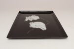 Large Mid-Century Black Resin Inlaid Wall Street Bull and Bear Tray by Couroc - Image 8
