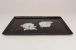 Large Mid-Century Black Resin Inlaid Wall Street Bull and Bear Tray by Couroc - Image 7
