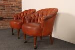Vintage Chesterfield Style Tufted Barrel Back Tub Club Chairs on Caster Wheels - Image 5