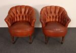 Vintage Chesterfield Style Tufted Barrel Back Tub Club Chairs on Caster Wheels - Image 3