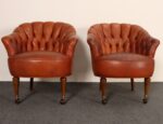 Vintage Chesterfield Style Tufted Barrel Back Tub Club Chairs on Caster Wheels - Image 2