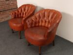 Vintage Chesterfield Style Tufted Barrel Back Tub Club Chairs on Caster Wheels - Image 4