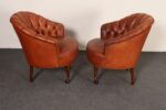 Vintage Chesterfield Style Tufted Barrel Back Tub Club Chairs on Caster Wheels - Image 6