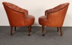 Vintage Chesterfield Style Tufted Barrel Back Tub Club Chairs on Caster Wheels - Image 7