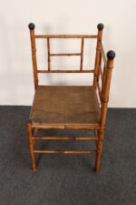 Antique Aesthetic Movement Burnt Bamboo and Grasscloth Corner Chair - Image 3