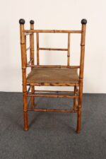 Antique Aesthetic Movement Burnt Bamboo and Grasscloth Corner Chair - Image 8