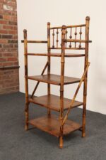 English Aesthestic Movement Burnt Bamboo Four Shelf Curio / Etagere / Bookshelf - Image 3