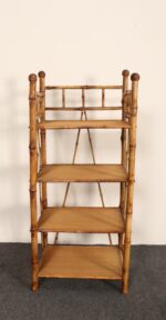 Victorian Style Torched Bamboo and Grasscloth Four-Tier Etagere / Bookshelf - Image 3