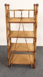 Victorian Style Torched Bamboo and Grasscloth Four-Tier Etagere / Bookshelf - Image 13