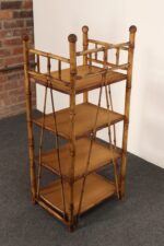 Victorian Style Torched Bamboo and Grasscloth Four-Tier Etagere / Bookshelf - Image 4