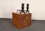Vintage Cast Iron Owl Andirons with Yellow / Amber Blown Glass Eyes - Image 2