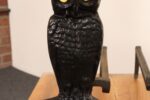 Vintage Cast Iron Owl Andirons with Yellow / Amber Blown Glass Eyes - Image 25