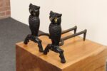 Vintage Cast Iron Owl Andirons with Yellow / Amber Blown Glass Eyes - Image 12