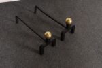 Pair of Vintage French Modernist Iron Andirons with Brass Ball Finial Decoration - Image 5
