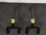 Pair of Vintage French Modernist Iron Andirons with Brass Ball Finial Decoration - Image 2