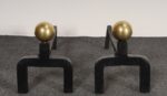 Pair of Vintage French Modernist Iron Andirons with Brass Ball Finial Decoration - Image 3