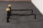 Pair of Vintage French Modernist Iron Andirons with Brass Ball Finial Decoration - Image 6
